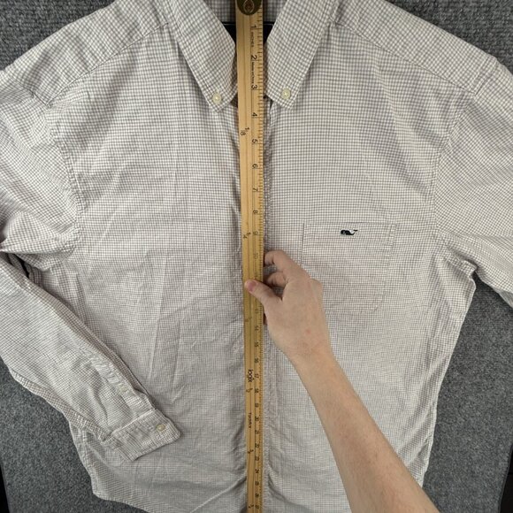 Vineyard Vines Cotton Spandex Gray Check Large Button Up Shirt Classic Tucker - Picture 3 of 12